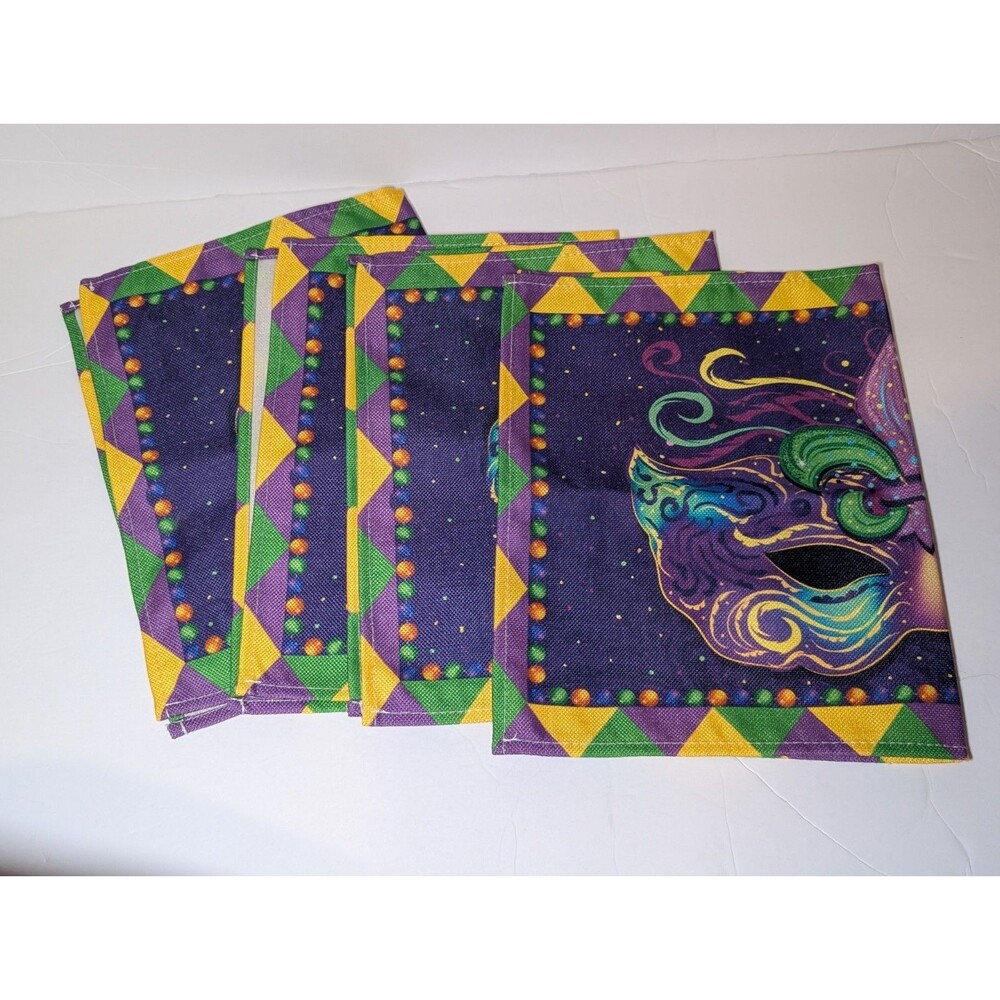 Mardi Gras Placemats Set of 4 New Orleans Brazil Carnival Table Mats Fat Tuesday